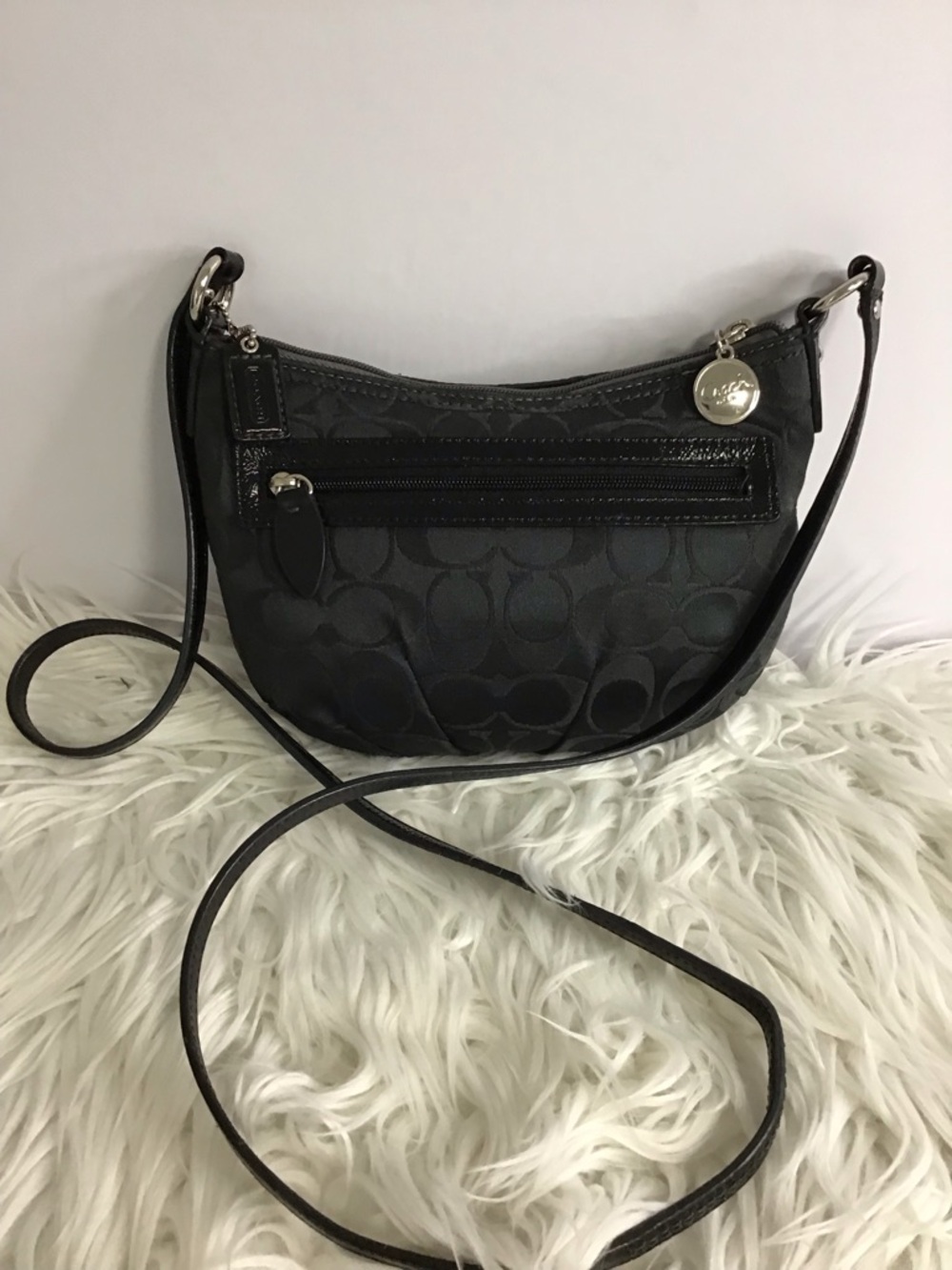 Coach Signature Black Jacquard Mini Shoulder Bag Y2K Crossbody Purse Small